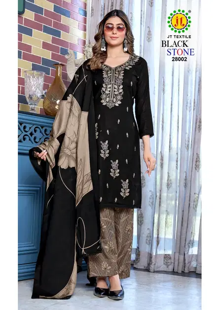 Black Stone Vol 28 By Jt Rayon With Embroidery Dress Material Exporters In  India
